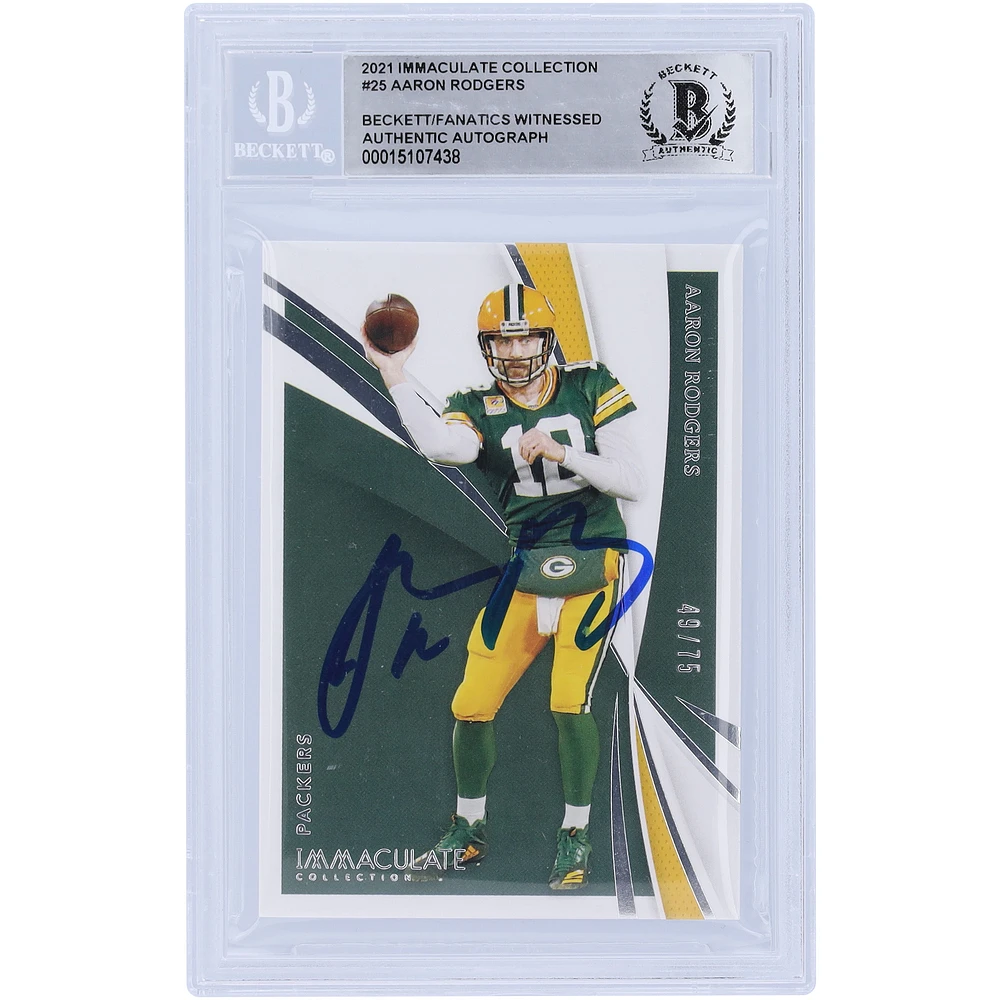 Aaron Rodgers Green Bay Packers Autographed 2021 Panini Immaculate Collection #25 #49/75 Beckett Fanatics Witnessed Authenticated Card