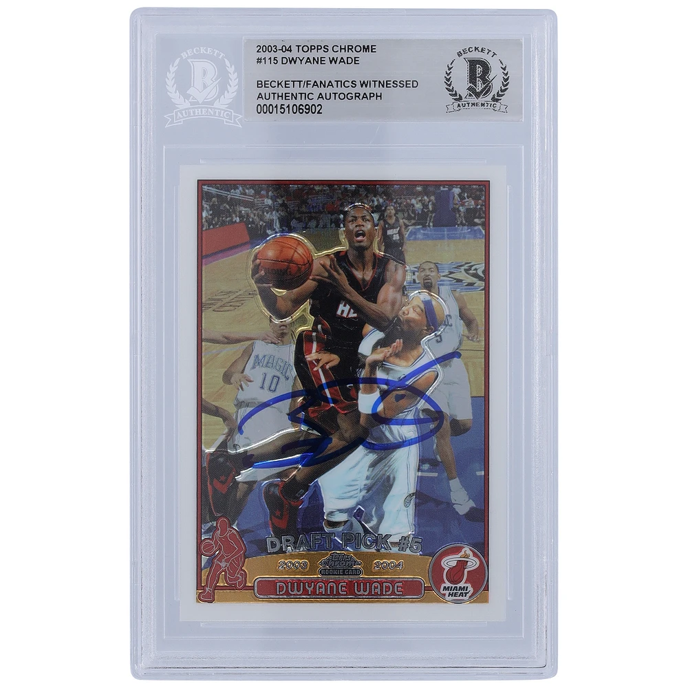 Dwyane Wade Miami Heat Autographed 2003-04 Topps Chrome #115 Beckett Fanatics Witnessed Authenticated Rookie Card