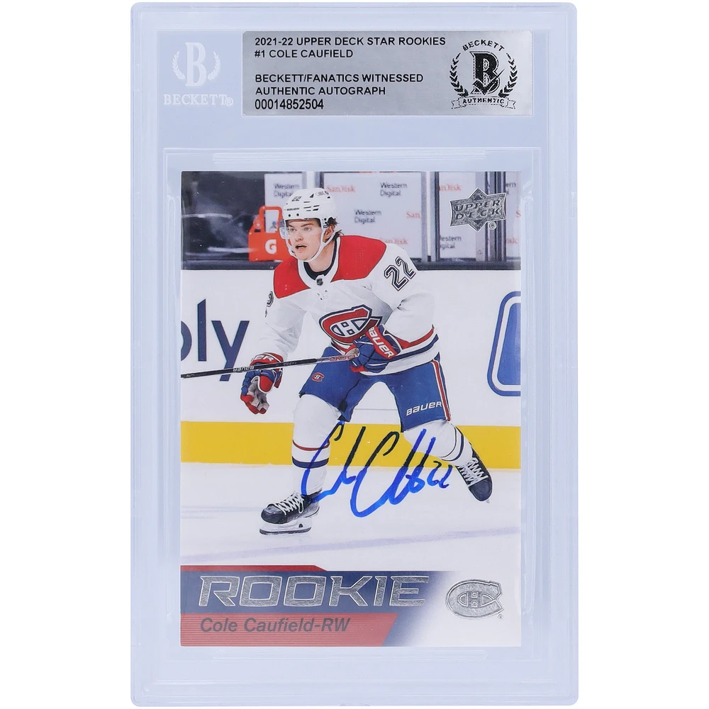 Cole Caufield Montreal Canadiens Autographed 2021-22 Upper Deck Rookies #1 Beckett Fanatics Witnessed Authenticated Rookie Card
