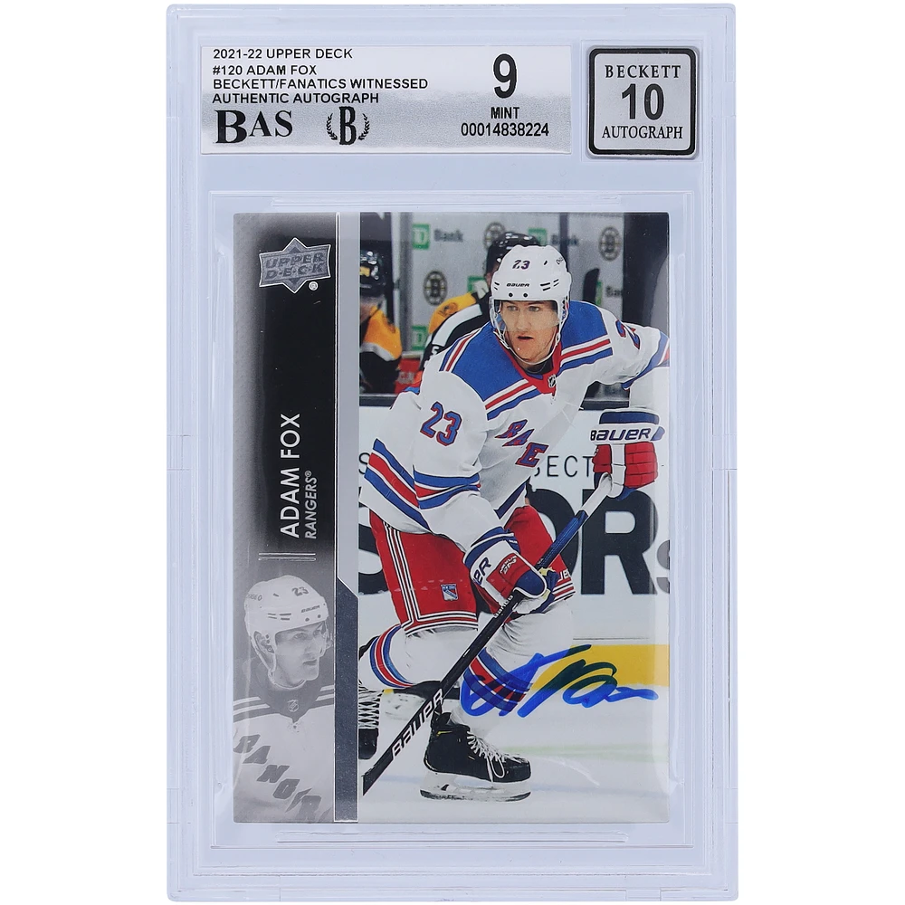 Adam Fox New York Rangers Autographed 2021-22 Upper Deck Series 1 #120 Beckett Fanatics Witnessed Authenticated 9/10 Card - 9.5/9/9/9.5 Subgrades