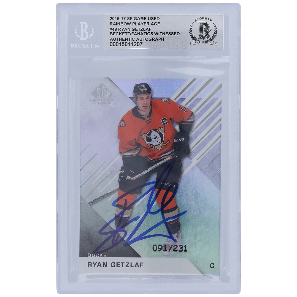 Ryan Getzlaf Anaheim Ducks Autographed 2016-17 Upper Deck SP Game Used Rainbow Player Age #48 #91/231 Beckett Fanatics Witnessed Authenticated 10 Card