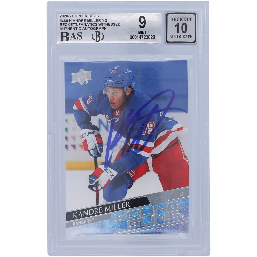 K'Andre Miller New York Rangers Autographed 2020-21 Upper Deck Young Guns #469 Beckett Fanatics Witnessed Authenticated / Rookie Card