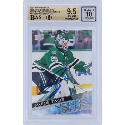 Jake Oettinger Dallas Stars Autographed 2020-21 Upper Deck Young Guns #246 Beckett Fanatics Witnessed Authenticated /10 Rookie Card
