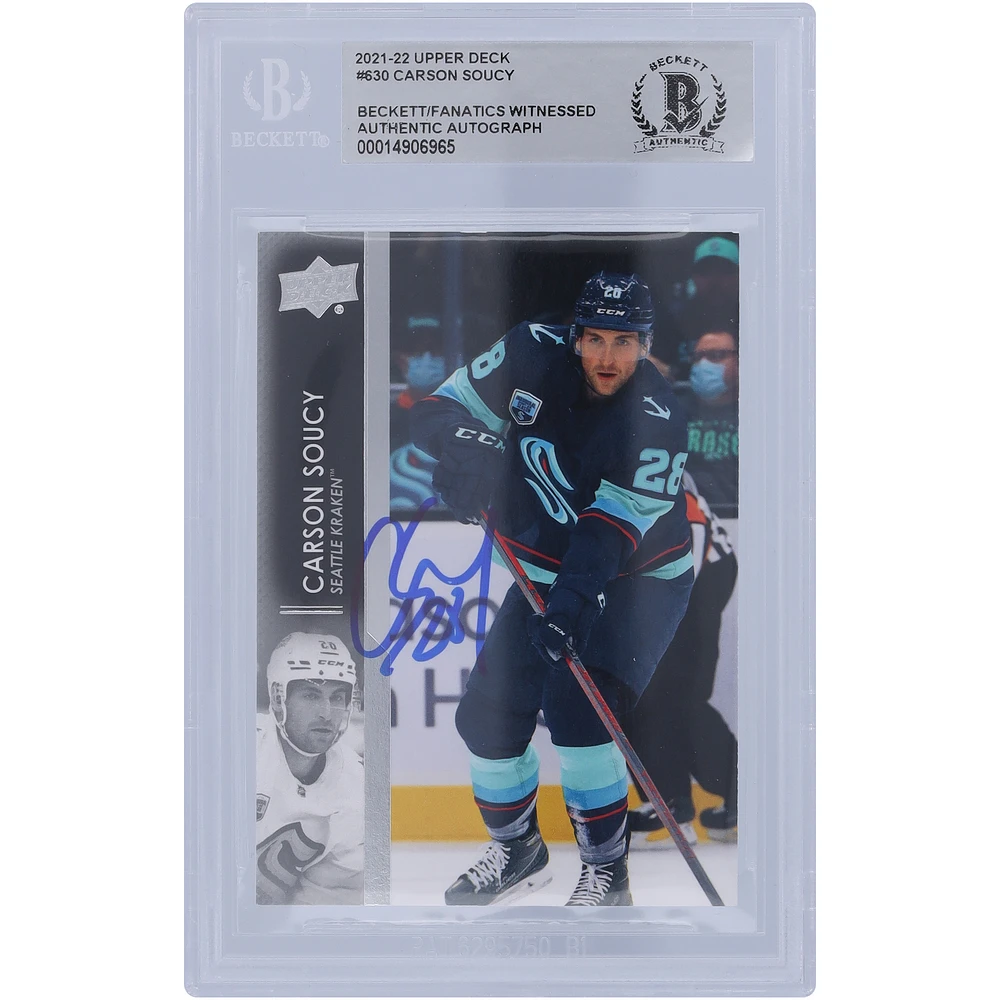 Carson Soucy Seattle Kraken Autographed 2021-22 Upper Deck Extended Series #630 Beckett Fanatics Witnessed Authenticated Card