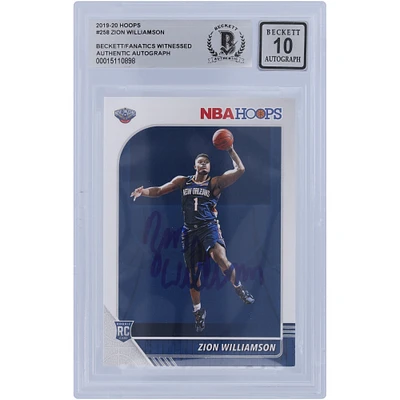 Zion Williamson New Orleans Pelicans Autographed 2019-20 Panini Hoops #258 Beckett Fanatics Witnessed Authenticated 10 Rookie Card