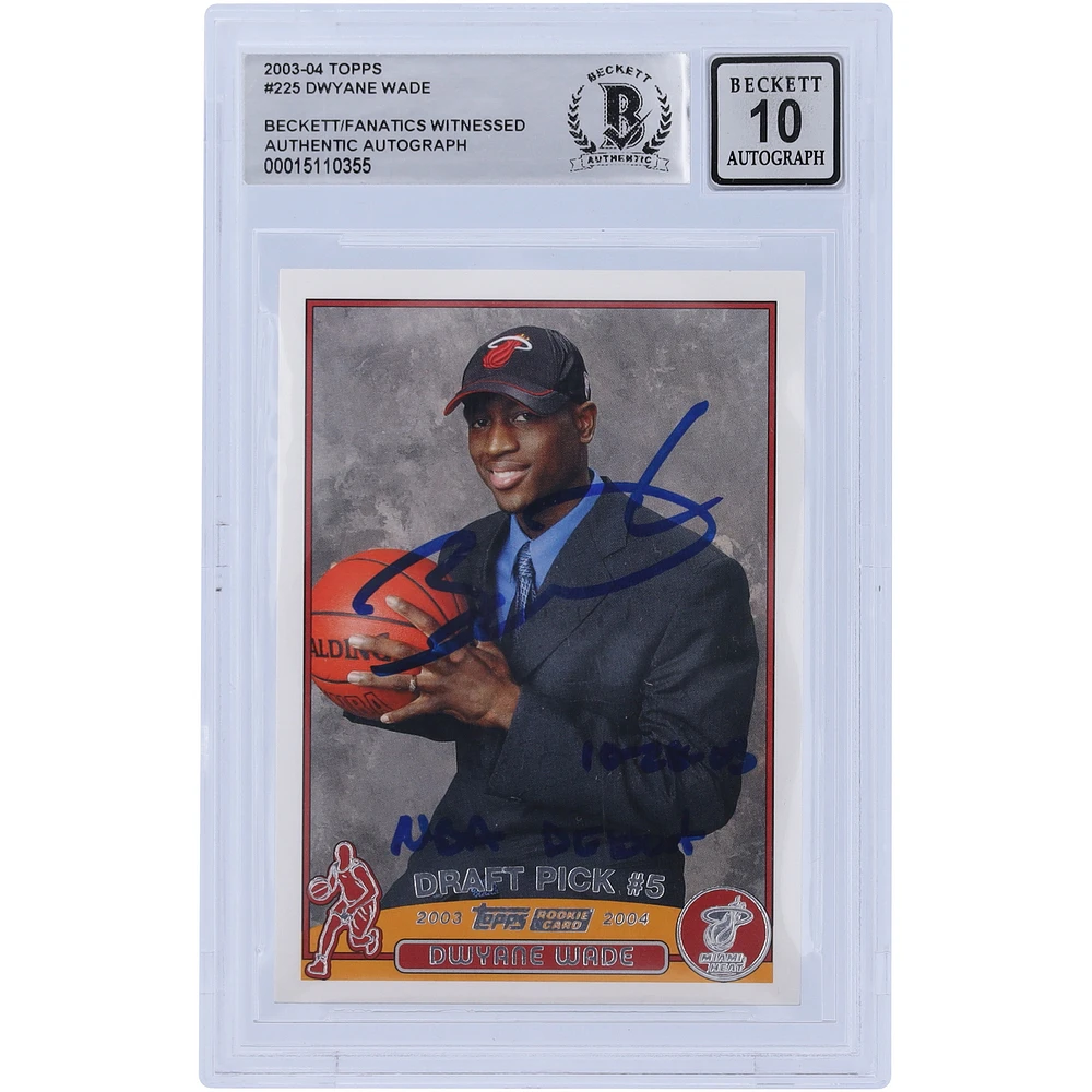 Dwyane Wade Miami Heat Autographed 2003-04 Topps #225 Beckett Fanatics Witnessed Authenticated 10 Rookie Card with "NBA Debut 10-28-03" Inscription