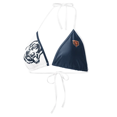 Women's G-III 4Her by Carl Banks Navy/White Chicago Bears Play Action Bikini Top