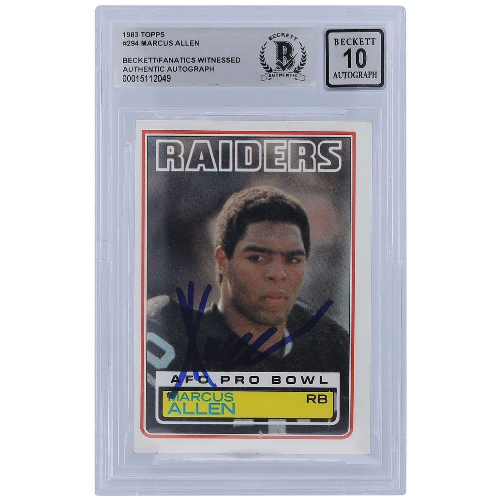 Marcus Allen Los Angeles Raiders Autographed 1983 Topps #294 Beckett Fanatics Witnessed Authenticated 10 Rookie Card