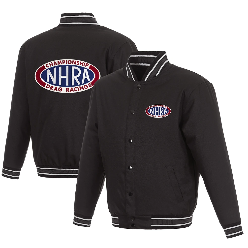 Men's JH Design Black NHRA One Hit Poly Twill Varsity Jacket