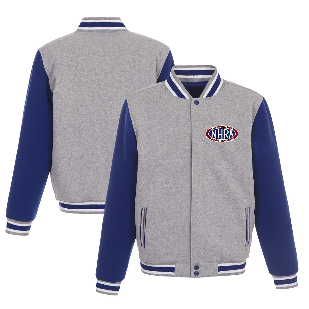 Men's JH Design Gray NHRA One Hit Reversible Fleece Full-Snap Jacket