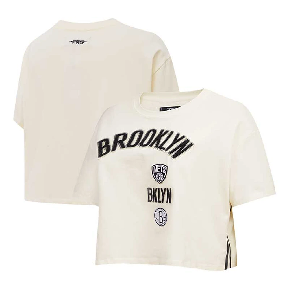 Women's Pro Standard Cream Brooklyn Nets Retro Classic Cropped Boxy T-Shirt