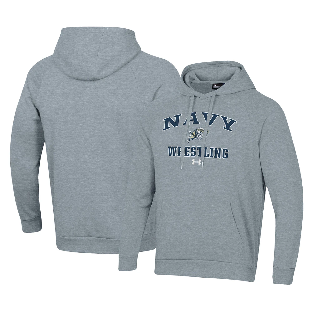 Men's Under Armour Gray Navy Midshipmen Wrestling Arch Over Pullover Hoodie
