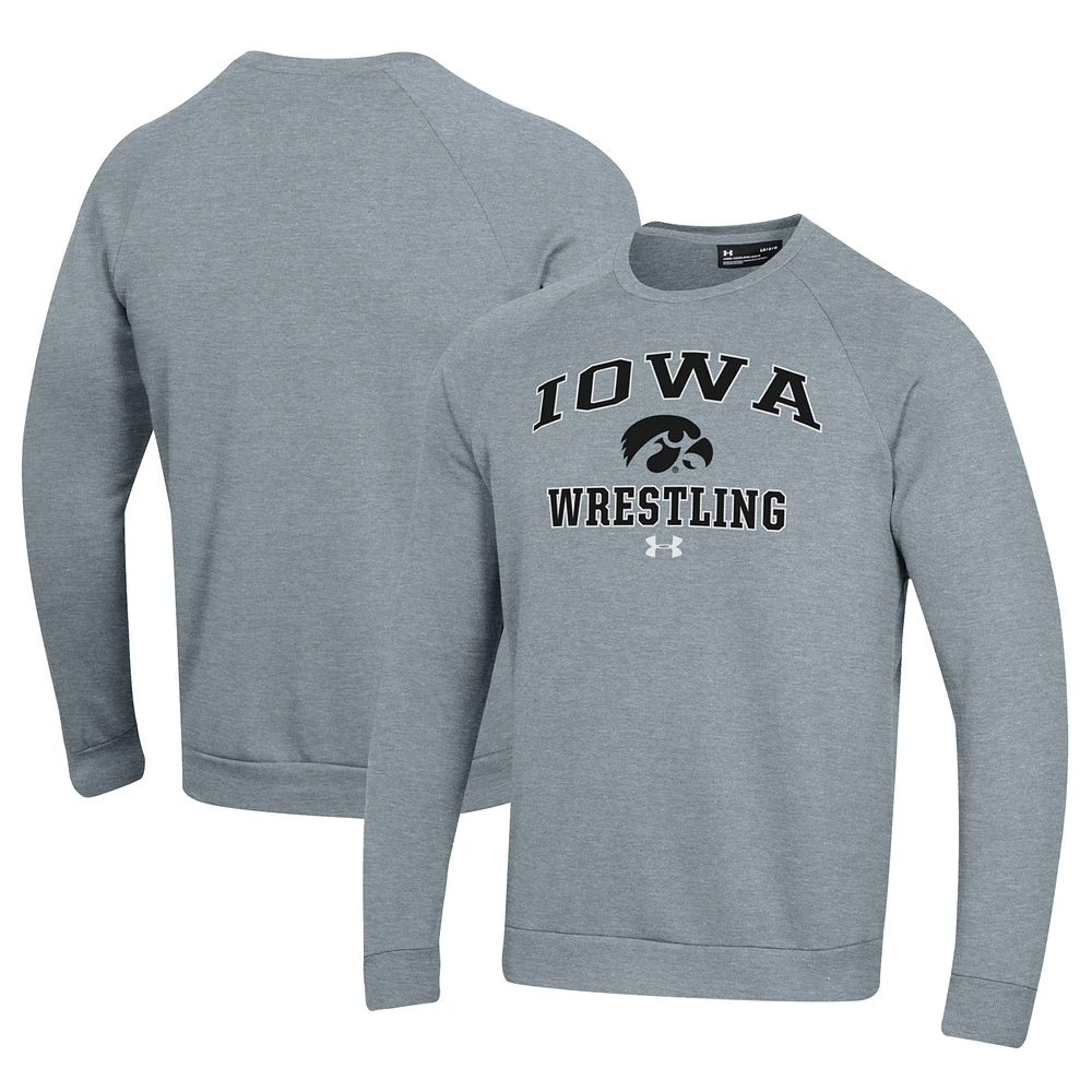Men's Under Armour Gray Iowa Hawkeyes Wrestling All Day Arch Fleece Pullover Sweatshirt
