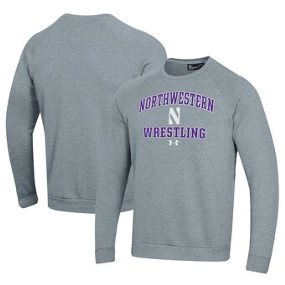 Men's Under Armour Gray Northwestern Wildcats Wrestling All Day Arch Fleece Pullover Sweatshirt