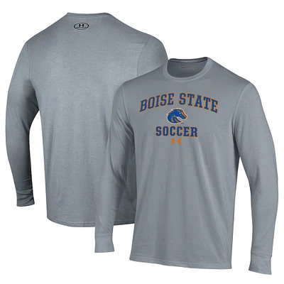 Men's Under Armour Gray Boise State Broncos Soccer Arch Over Performance Long Sleeve T-Shirt