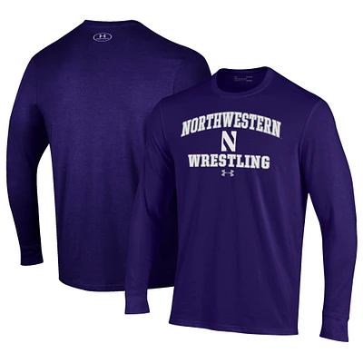 Men's Under Armour Northwestern Wildcats Wrestling Arch Over Performance Long Sleeve T-Shirt
