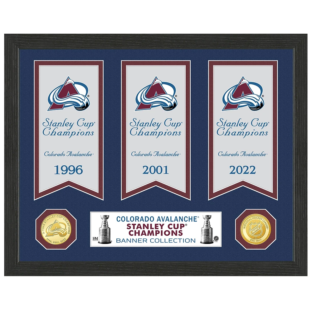 Highland Mint Colorado Avalanche 12'' x 15'' Three-Time Stanley Cup Champion Banner Collection Photo Mint