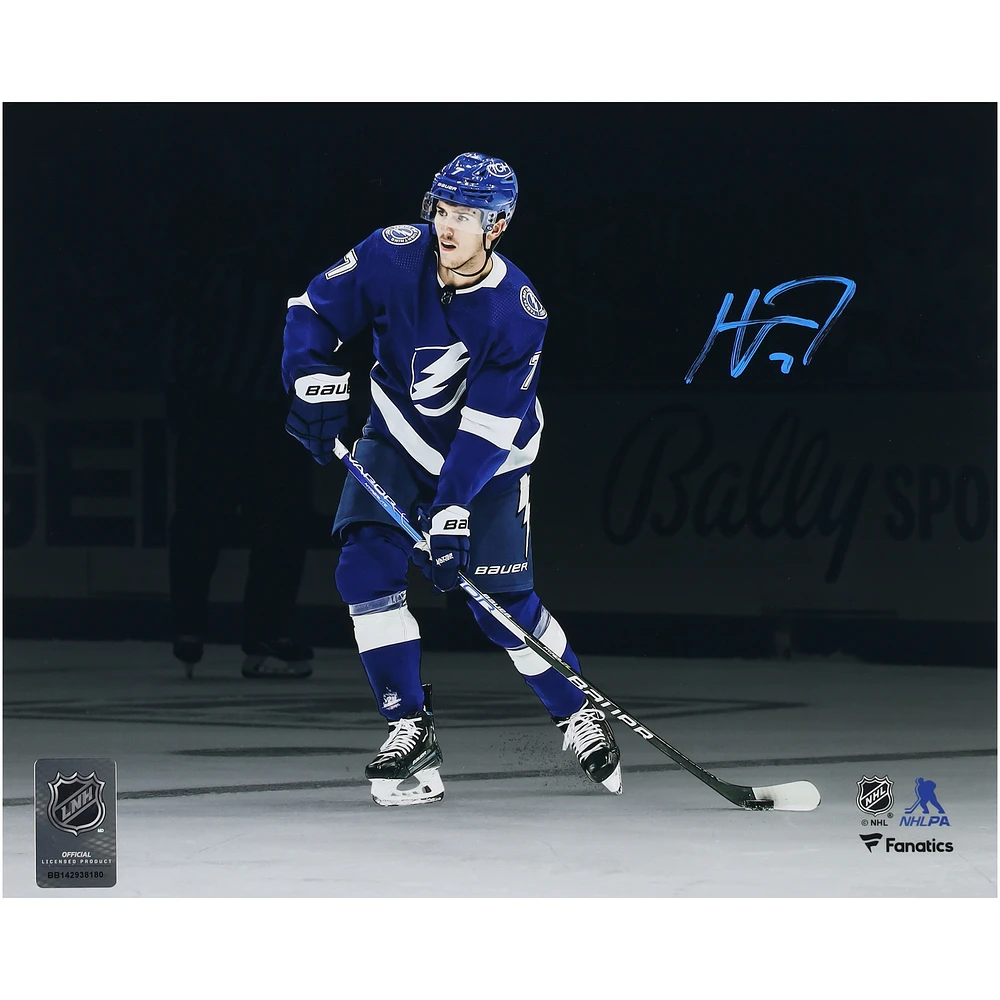 Haydn Fleury Tampa Bay Lightning Autographed 8" x 10" Blue Jersey with Puck Photograph