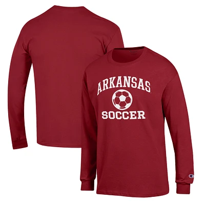 Men's Champion Cardinal Arkansas Razorbacks Soccer Icon Long Sleeve T-Shirt