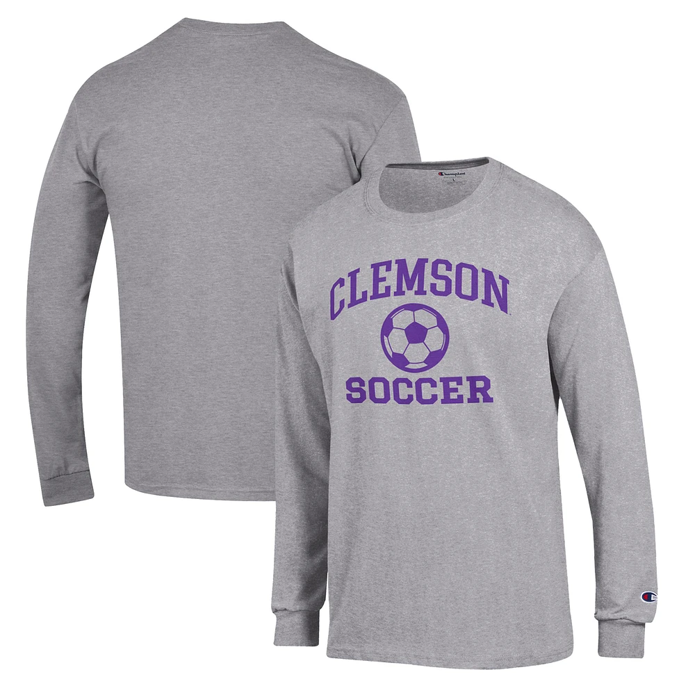 Men's Champion Gray Clemson Tigers Soccer Icon Long Sleeve T-Shirt