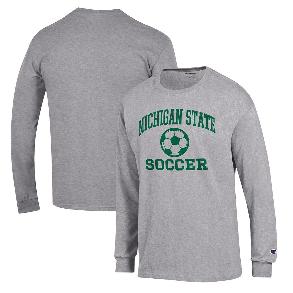 Men's Champion Gray Michigan State Spartans Soccer Icon Long Sleeve T-Shirt