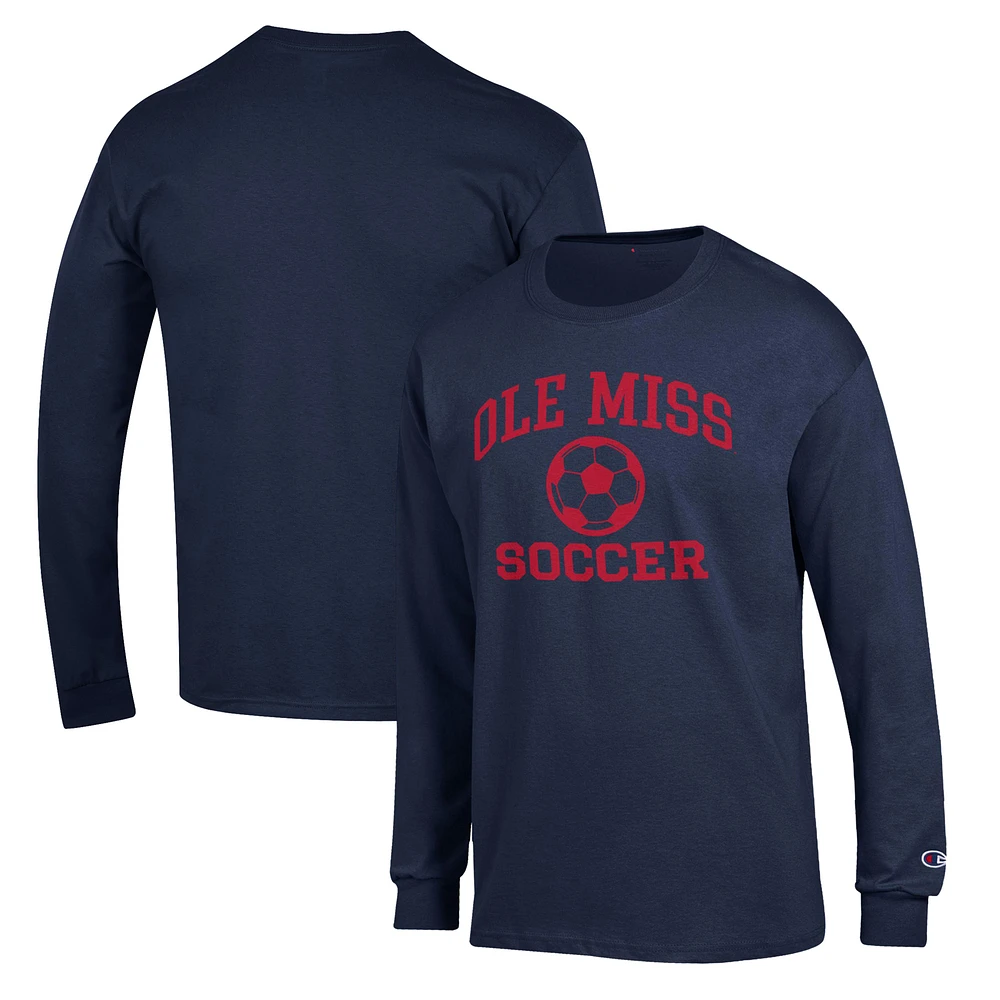 Men's Champion Navy Ole Miss Rebels Soccer Icon Long Sleeve T-Shirt