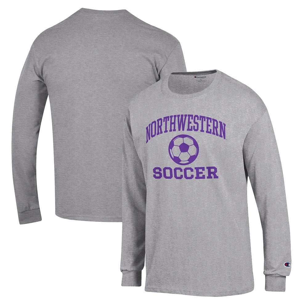 Men's Champion Gray Northwestern Wildcats Soccer Icon Long Sleeve T-Shirt