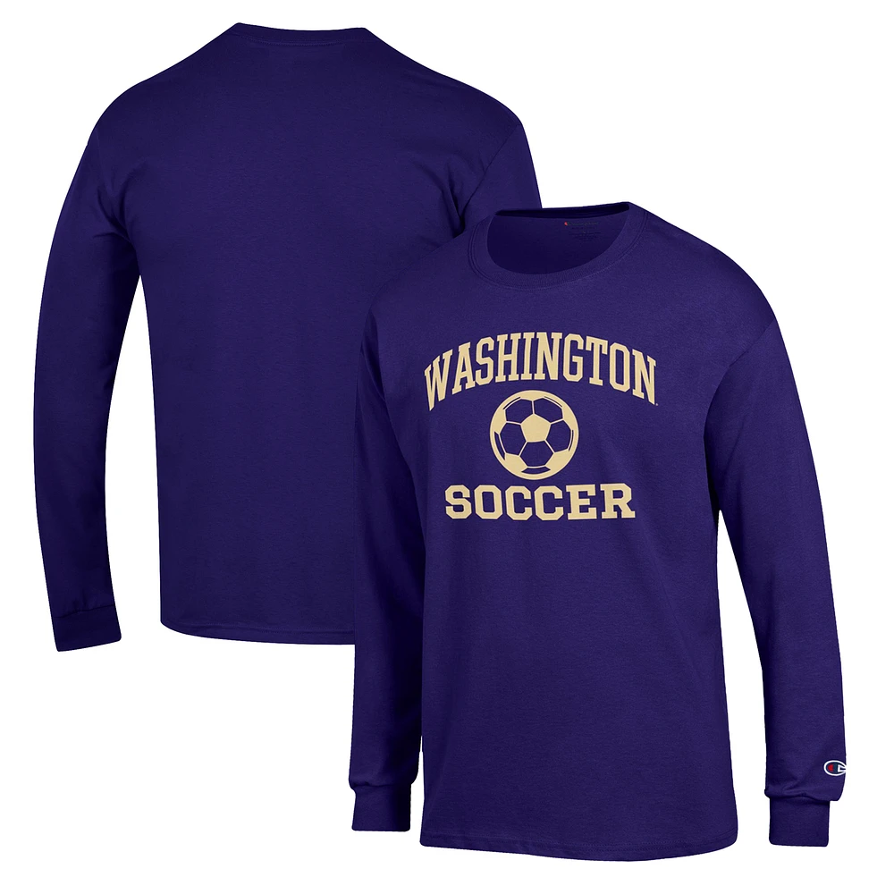 Men's Champion Purple Washington Huskies Soccer Icon Long Sleeve T-Shirt