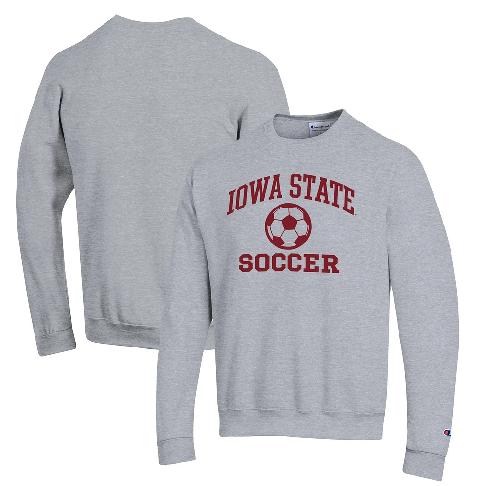 Men's Champion Gray Iowa State Cyclones Soccer Icon Powerblend Pullover Sweatshirt
