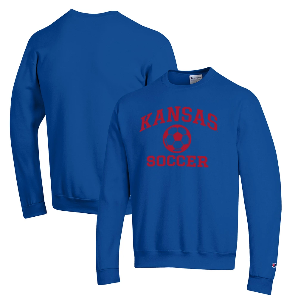 Men's Champion Royal Kansas Jayhawks Soccer Icon Powerblend Pullover Sweatshirt
