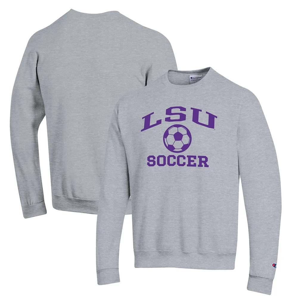 Men's Champion Gray LSU Tigers Soccer Icon Powerblend Pullover Sweatshirt