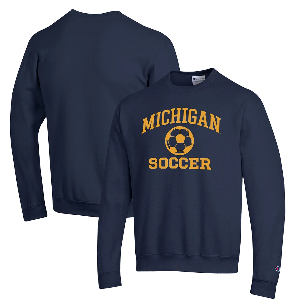 Men's Champion Navy Michigan Wolverines Soccer Icon Powerblend Pullover Sweatshirt