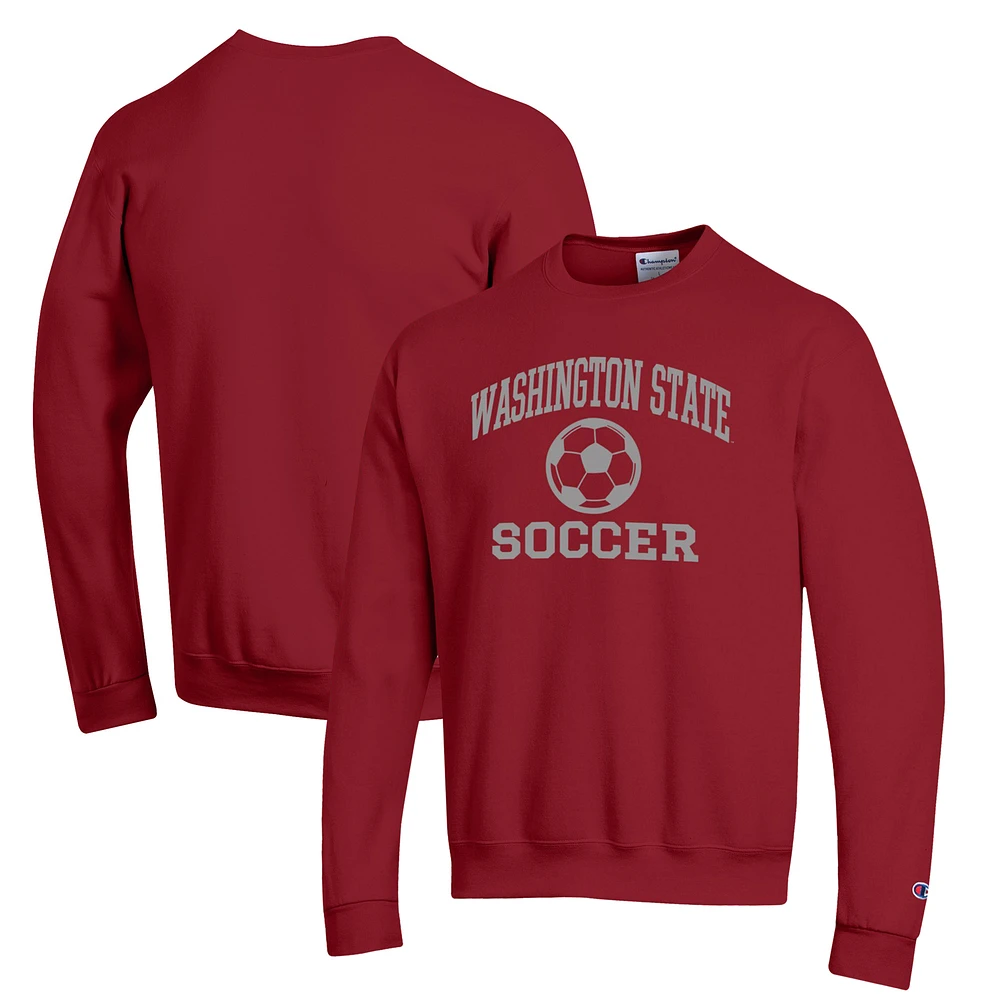 Men's Champion Crimson Washington State Cougars Soccer Icon Powerblend Pullover Sweatshirt