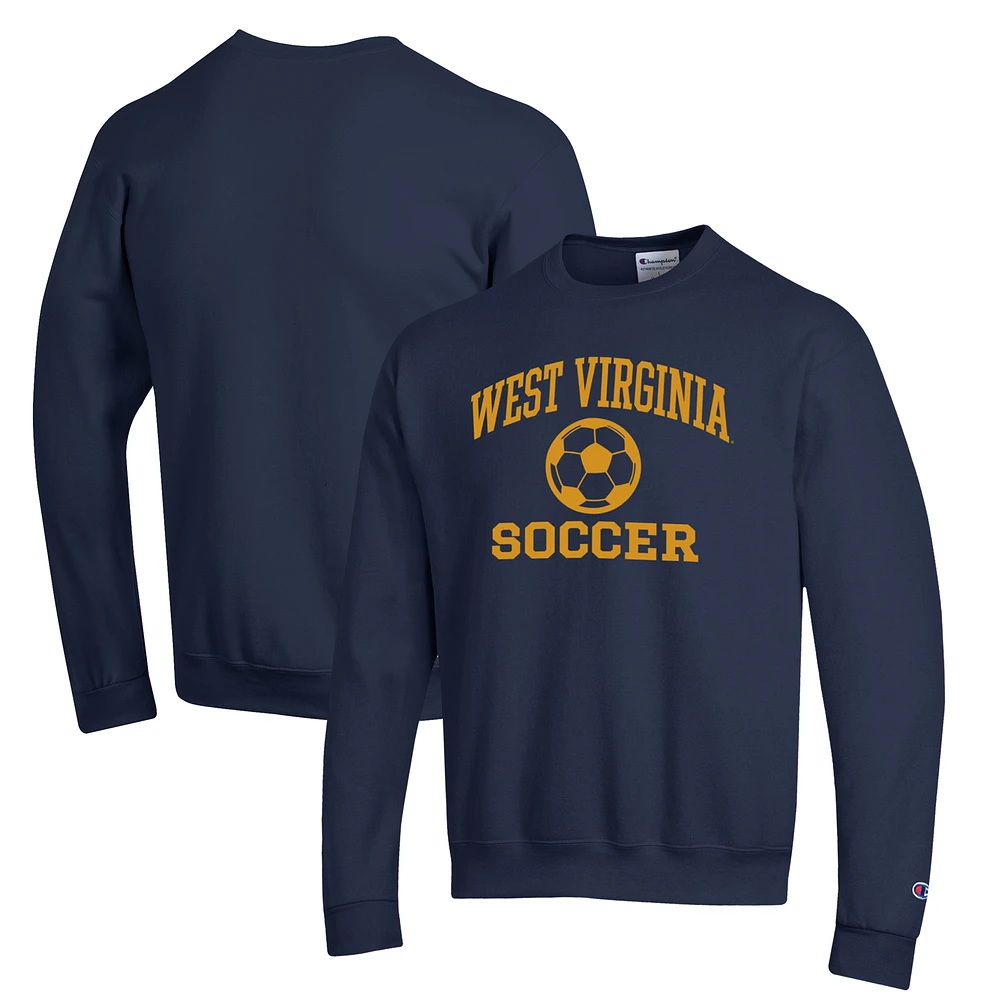 Men's Champion Navy West Virginia Mountaineers Soccer Icon Powerblend Pullover Sweatshirt