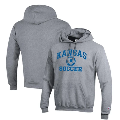 Men's Champion Gray Kansas Jayhawks Soccer Icon Powerblend Pullover Hoodie