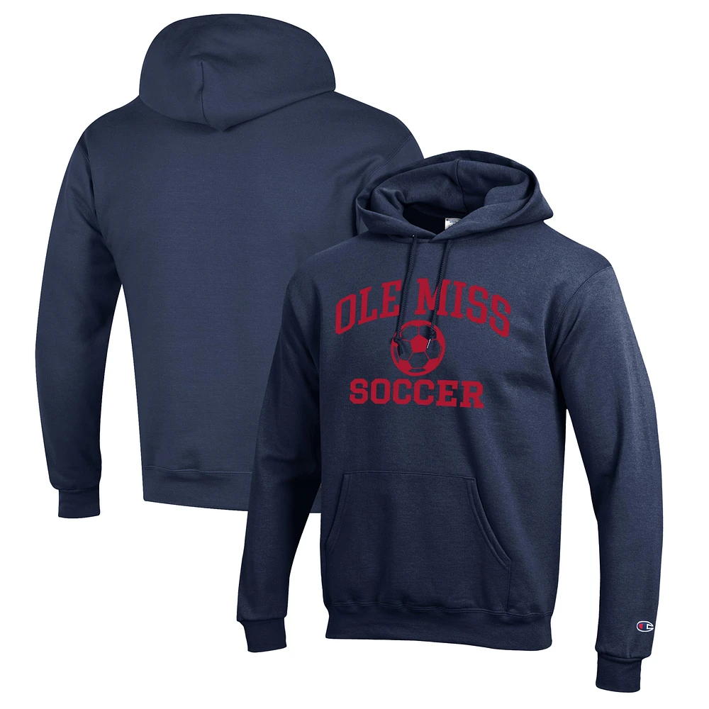 Men's Champion Navy Ole Miss Rebels Soccer Icon Powerblend Pullover Hoodie