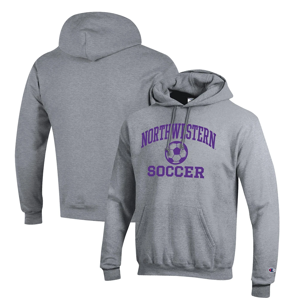 Men's Champion Gray Northwestern Wildcats Soccer Icon Powerblend Pullover Hoodie