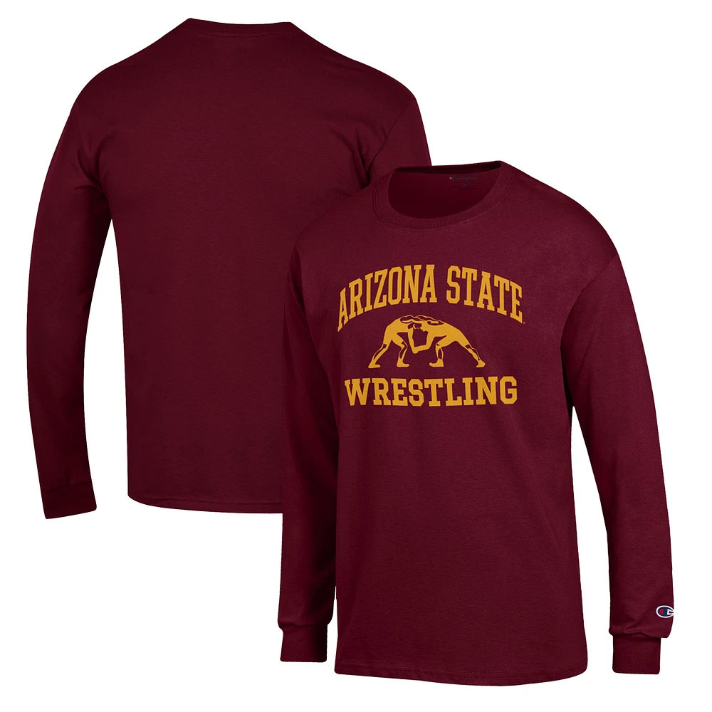 Men's Champion Maroon Arizona State Sun Devils Wrestling Icon Long Sleeve T-Shirt