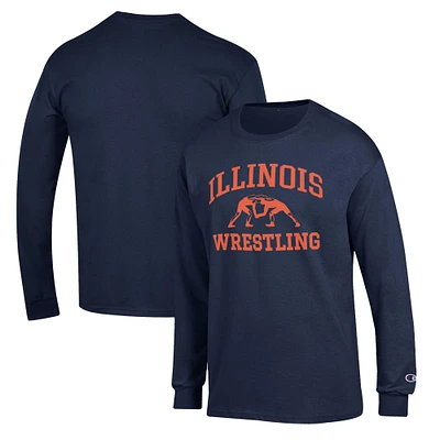 Men's Champion Navy Illinois Fighting Illini Wrestling Icon Long Sleeve T-Shirt