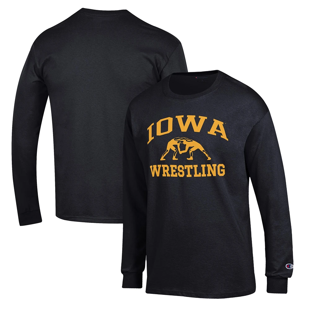 Men's Champion Black Iowa Hawkeyes Wrestling Icon Long Sleeve T-Shirt