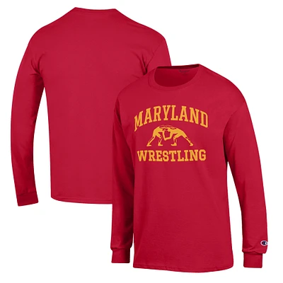 Men's Champion Red Maryland Terrapins Wrestling Icon Long Sleeve T-Shirt