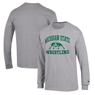 Men's Champion Gray Michigan State Spartans Wrestling Icon Long Sleeve T-Shirt