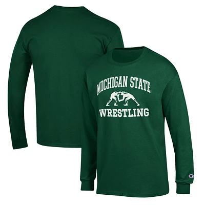 Men's Champion Green Michigan State Spartans Wrestling Icon Long Sleeve T-Shirt
