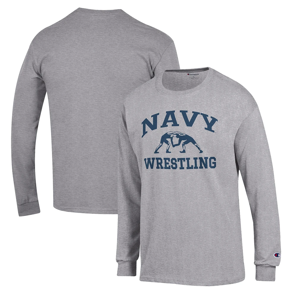 Men's Champion Gray Navy Midshipmen Wrestling Icon Long Sleeve T-Shirt