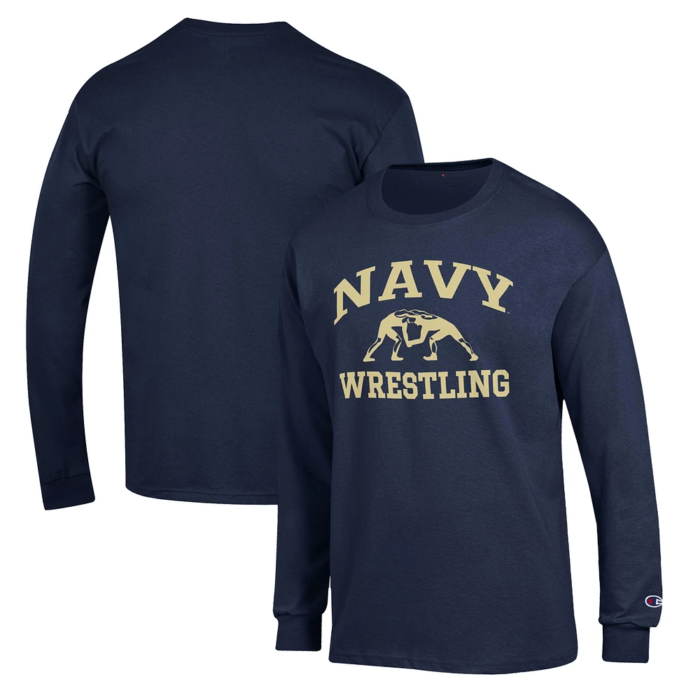 Men's Champion Navy Midshipmen Wrestling Icon Long Sleeve T-Shirt