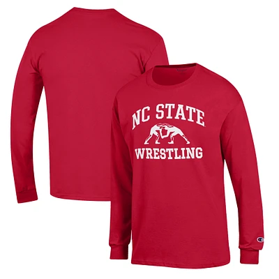 Men's Champion Red NC State Wolfpack Wrestling Icon Long Sleeve T-Shirt