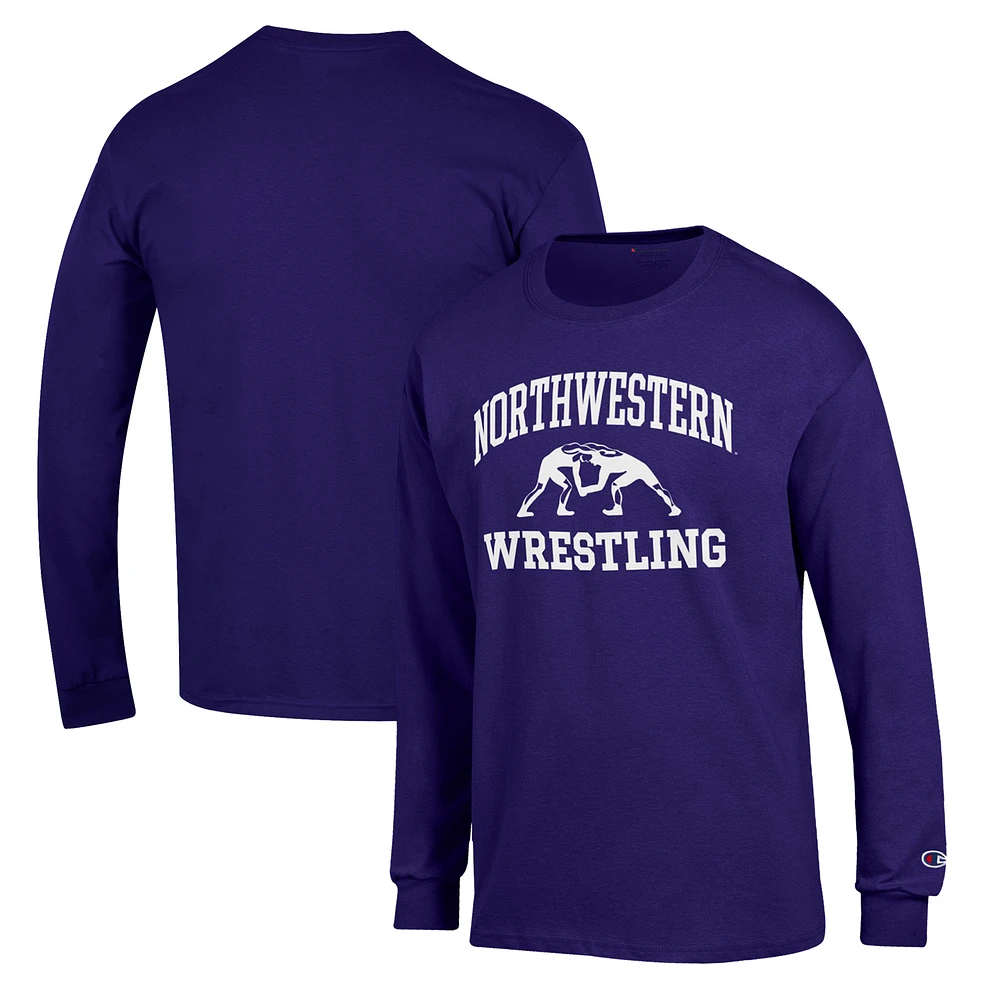 Men's Champion Purple Northwestern Wildcats Wrestling Icon Long Sleeve T-Shirt