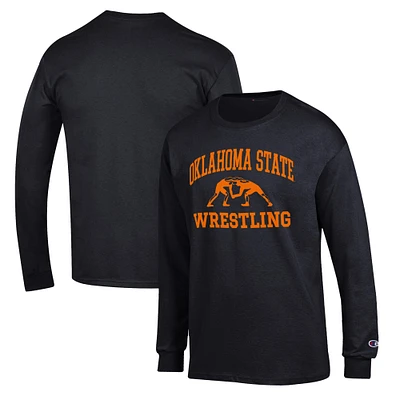 Men's Champion Black Oklahoma State Cowboys Wrestling Icon Long Sleeve T-Shirt