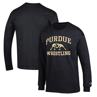 Men's Champion Black Purdue Boilermakers Wrestling Icon Long Sleeve T-Shirt