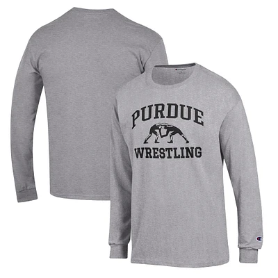 Men's Champion Gray Purdue Boilermakers Wrestling Icon Long Sleeve T-Shirt
